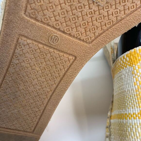 TORY BURCH Colorblock Platform Espadrille In Yellow Check‎ Plaid/ Ivory Sz 10 - Picture 9 of 10